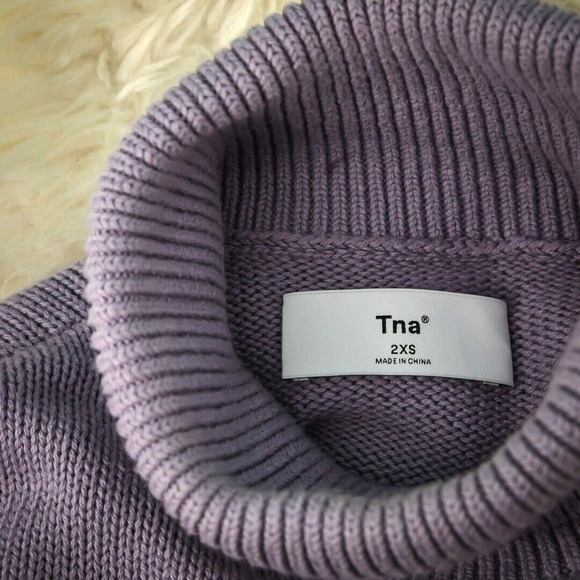 TNA Aritzia Size 2XS XXS Purple York Turtleneck Long Sleeve Cotton Knit Sweater - Picture 3 of 6